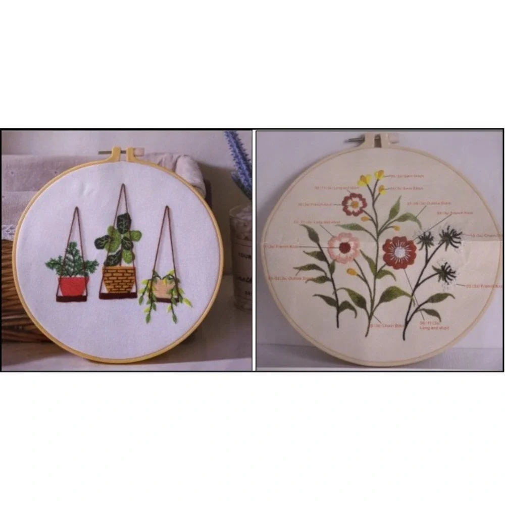 Boho Wild Flower Embroidery‎ DIY Art Kits Stamped Cloth Beginner Kits with Hoop
